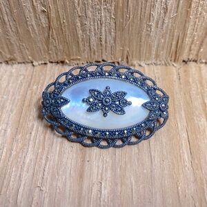 Vintage Judith Jack Sterling Marcasite Oval Brooch